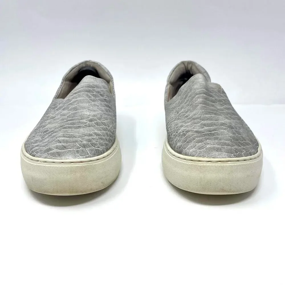 J SLIDES Silver White Slip On Snake Print Sneakers